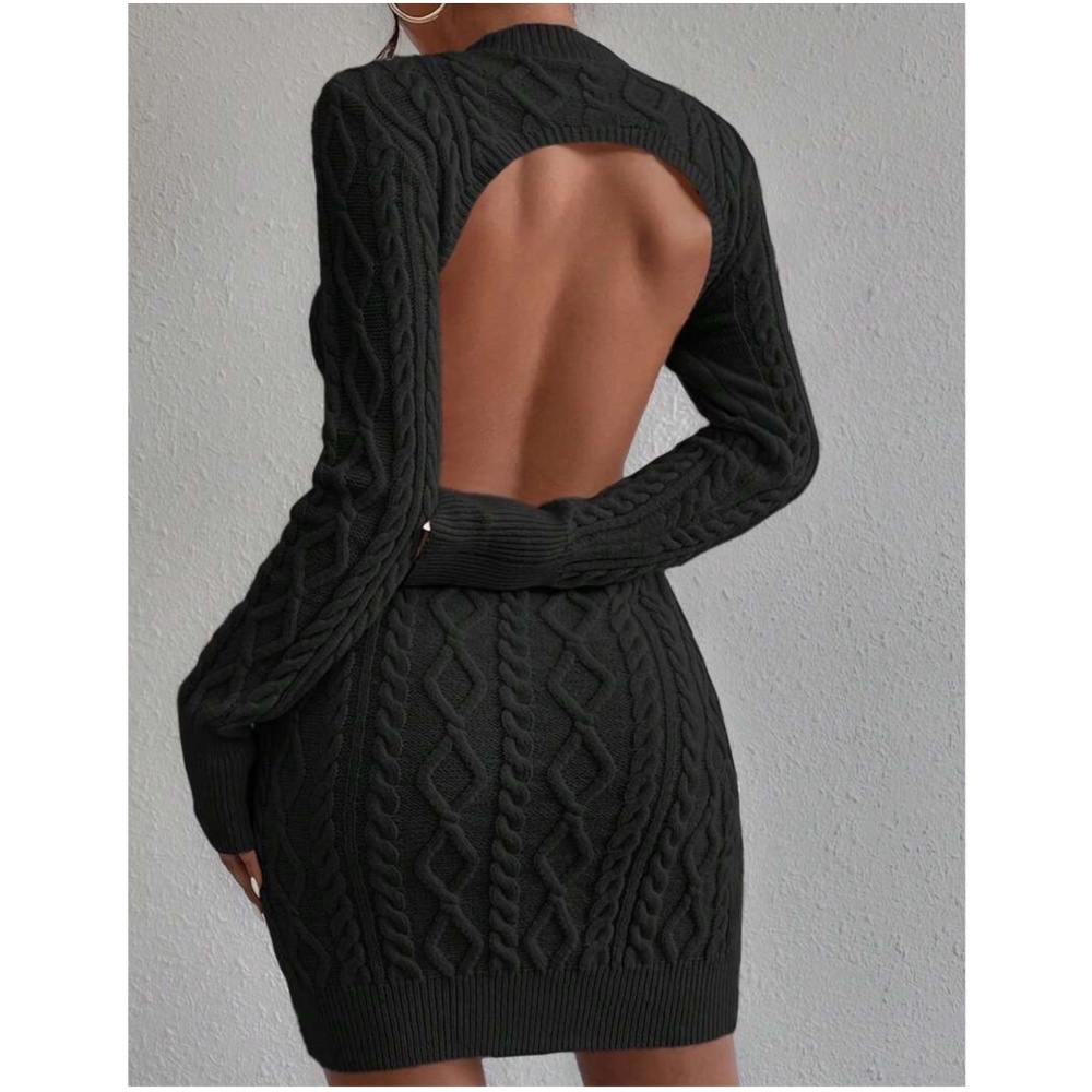 Luxe Chunky Knit Open Back Sweater Dress - Picture 9 of 15